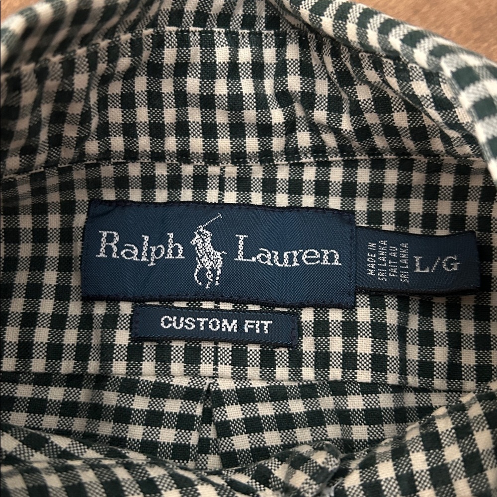 Ralph Lauren Button Down Shirt Large Custom Fit Green Cream Gingham Check
BB - Picture 5 of 14